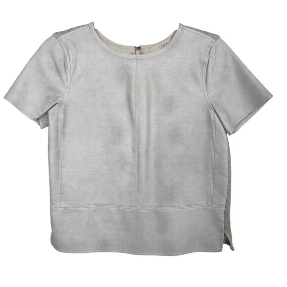 LOFT Faux Leather Front Metallic Tweed Back Top Gray XSmall Short Sleeve Blouse - Picture 1 of 11